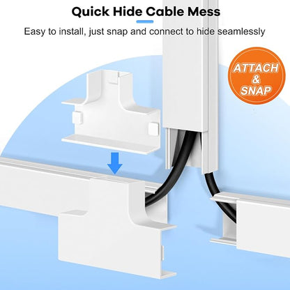 126in Cord Hider Kit, ZhiYo Wire Hiders for TV on Wall, Paintable Cable Management Kit, Wire Cover for Wall Mount TV, White Cable Raceway, Cord Cover Wire Management Kit, 8 x L15.7in W1.18in H0.67in