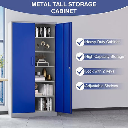 Metal Garage Storage Cabinet,Steel Storage Cabinet with Doors and Adjustbale Shelves,Lockable Tool Cabinet for Garage,Basement,Home Office,School