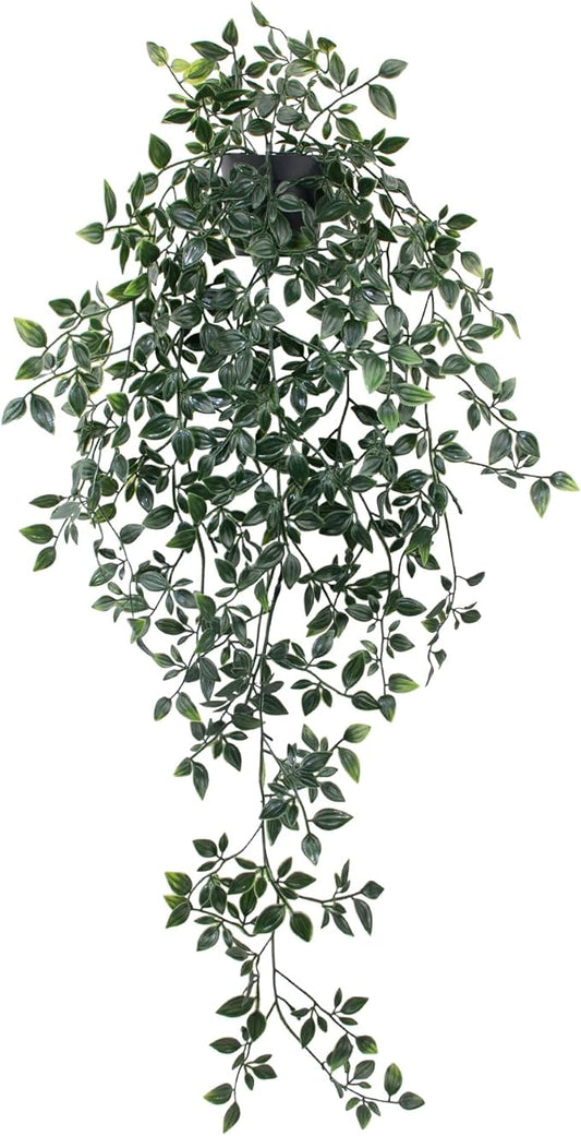 LOYWREE Small Artificial Hanging Mandala Plant with Pot Faux Plants Indoor Fake Small Potted Plant 28.7-in Long Faux Vine Shelf Decor Ideal for Indoor Outdoor Home Office Decoration (Black Pot)