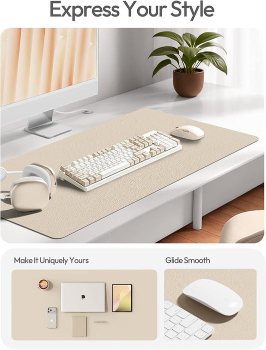 YSAGi Leather Desk Protector, Office Mat, Large Mouse Mat, Non-Slip PU Leather Blotter, Laptop Pad, Waterproof Writing Pad for Office and Home (Eggshell, 47.2" x 23.6")