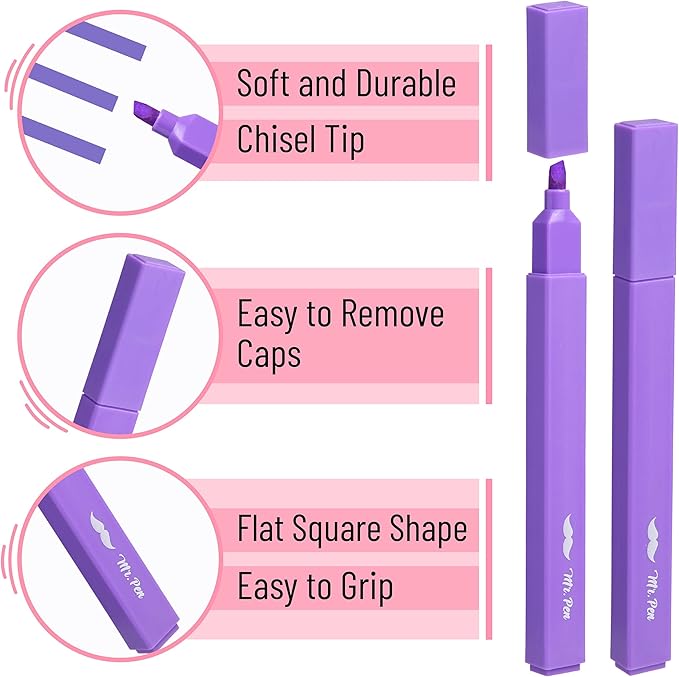 Mr. Pen- Aesthetic Highlighters No Bleed, 8 Pack, Vibrant Colors | Chisel Tip, Cute Highlighters Assorted Colors for Journaling, Highlighting, Underlining, Fast Dry, Back to School Supplies