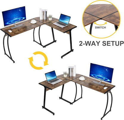 ZenStyle 55" L-Shaped Corner Computer Desk - Sturdy Steel Frame & Waterproof Surface, Brown Wood Grain Design for Home Office, Gaming & Multipurpose Workstation