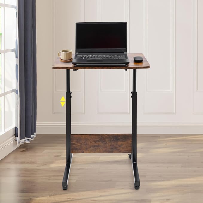 Small Mobile Standing Desk, 24" L×16" W Mobile Office Table, Rolling Laptop Table with 180° Flip, 32-47in Adjustable Height Desk for Small Spaces Home Offices