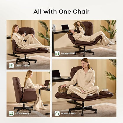 amseatec Criss Cross Office Chair with Armrests & Wheels, Recline 90/135 Lock, 400LBS Big and Tall Executive Office Chair, PU Leather Computer Desk Chair for Home & ADHD（Brown）