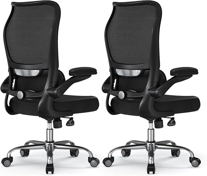 TRALT Ergonomic Office Chair - Desk Chair with Wave High Back Adjustable Lumbar Support Computer Chair - Gaming Chairs Mesh Backrest and PU Leather Seat for Home Reading Chairs (Black Pack of 2)