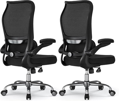 TRALT Ergonomic Office Chair - Desk Chair with Wave High Back Adjustable Lumbar Support Computer Chair - Gaming Chairs Mesh Backrest and PU Leather Seat for Home Reading Chairs (Black Pack of 2)