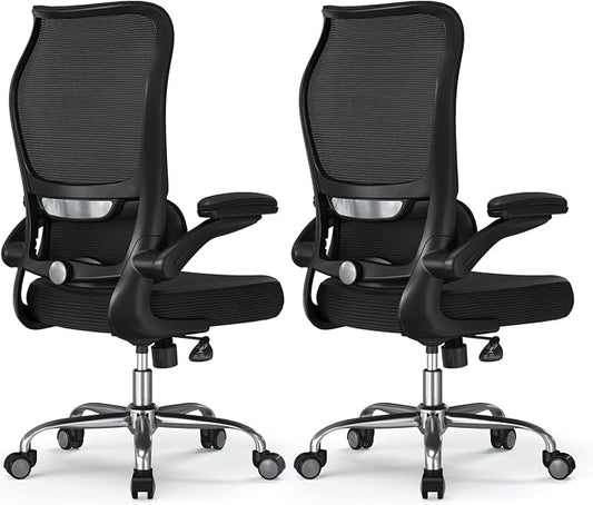 TRALT Ergonomic Office Chair - Desk Chair with Wave High Back Adjustable Lumbar Support Computer Chair - Gaming Chairs Mesh Backrest and PU Leather Seat for Home Reading Chairs (Black Pack of 2)