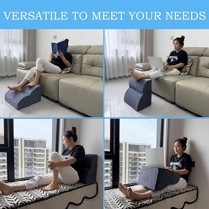 Foot Rest for Under Desk at Work.Multifunctional 3-Tier Foot Stool,with Washable Footrest.for Under Desk,Office Chair Gaming Chair & Sofa,Leg Elevation Pillow,Supports Posture-Light Blue