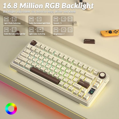 AULA S75 PRO Wireless Mechanical Keyboard with Screen&Knob, 75% Hot Swappable Gaming Keyboard with Pre-lubed Switches, RGB Backlit, PBT Keycaps, Creamy Sounding Computer Keyboards