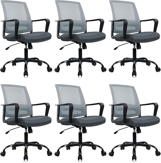 CLATINA Ergonomic Office Desk Chair - Mesh Office Chair with Adjustable Lumbar Support, Rolling Comfortable Computer Task Chairs with Arms for Home Conference-Gray, 6 Pack