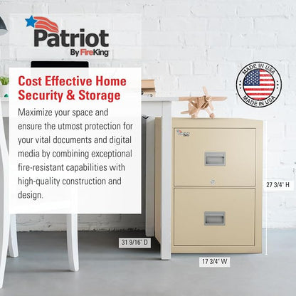 FireKing Patriot 2P1831-CPA Insulated UL Class 350 one-Hour Fire Rated Vertical Filing Cabinet with 2 Drawers, Deep Letter Size, 31-9/16" Length x 17-3/4" Width x 27-3/4" Height, Parchment