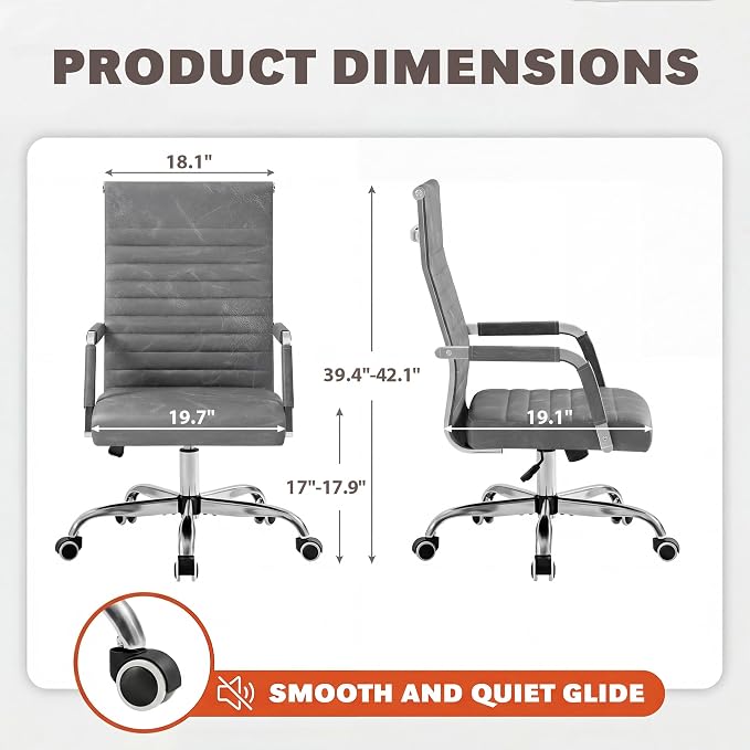 Furmax Ergonomic Office Desk Chair, Executive Ribbed Mid-Back PU Leather Conference Room Chair Adjustable Swivel Chair with Arms (2, Bicolor Vintage Grey)