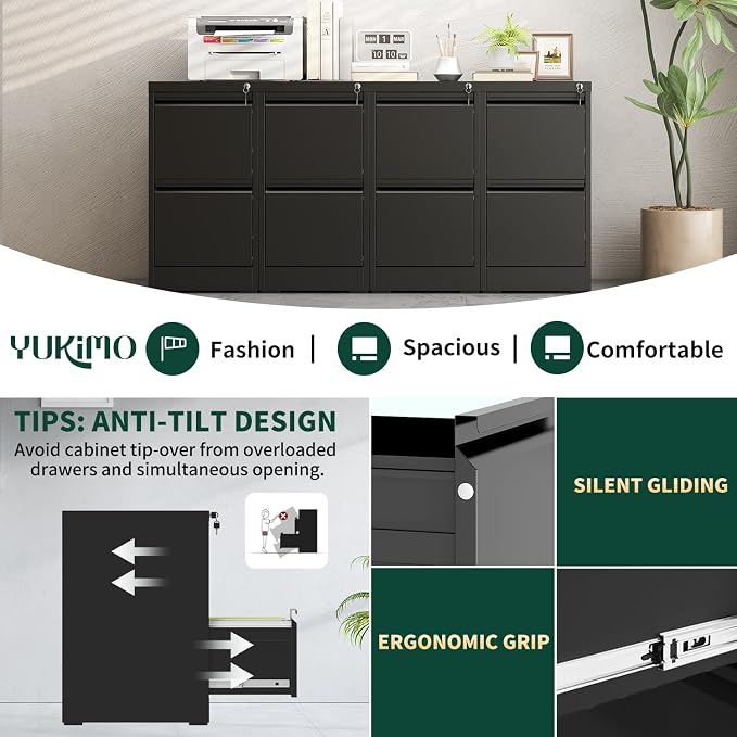 2 Drawer File Cabinet with Lock, Vertical File Cabinet with Lock, Locking File Cabinet Hanging Files for A4/ Legal/Letter, Require Assembly, White