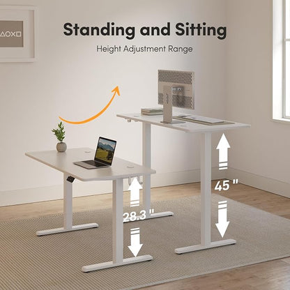 FAMISKY Electric Standing Desk, 48 x 24 Inches Height Adjustable Desk, Ergonomic Home Office Computer Workstation with Splice Board, White