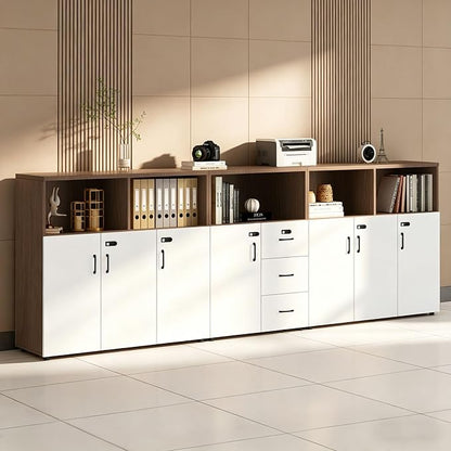 File Cabinet with Password Lock, Wood Lateral Filing Cabinet for Letter/A4 Files, 3 Drawer with Door, Printer Stand with Open Shelves for Home Office