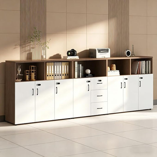 File Cabinet with Password Lock, Wood Lateral Filing Cabinet for Letter/A4 Files, 3 Drawer with Door, Printer Stand with Open Shelves for Home Office