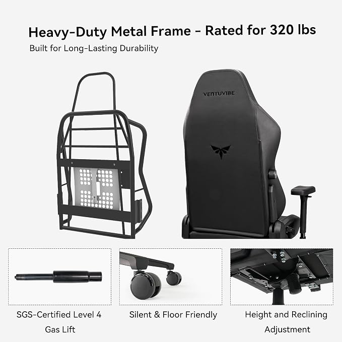 Gaming Chair - High Back Ergonomic Computer Chair with Lumbar Support, Video Game Chair-4D Adjustable Armrests,170° Reclining & 320lb Capacity,PU Leather Office Chair for Adults