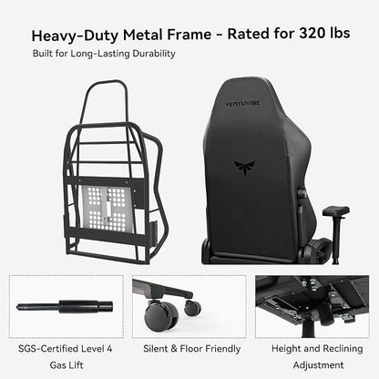 Gaming Chair - High Back Ergonomic Computer Chair with Lumbar Support, Video Game Chair-4D Adjustable Armrests,170° Reclining & 320lb Capacity,PU Leather Office Chair for Adults