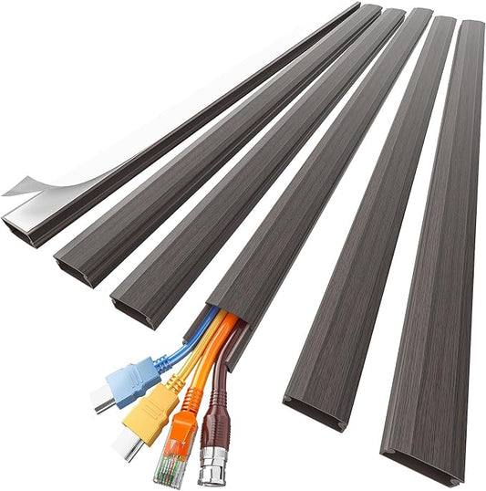 Delamu Cord Hider, Large Cord Covers for 3-4 Wires on Wall, 85in Cable Hider, Easy Set up Wire Hiders Wire Covers for Cords on Wall, TV Cable Cover Raceway for Home & Office, W1.18 H0.67in, Darkwood