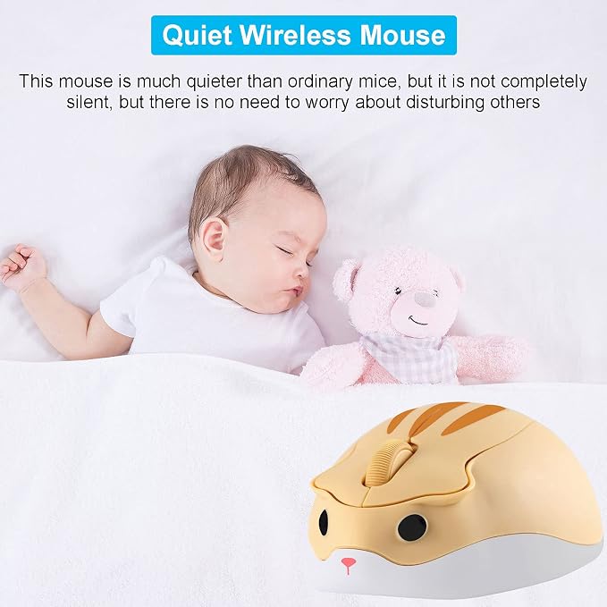 CHUYI Hamster Wireless Mouse, Cute Animal Optical Aesthetics Silent Mouse Portable Cordless Mute Mice for Travel School Office for Computer Laptop PC (Yellow)