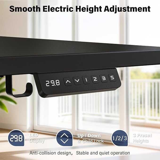 Electric Standing Desk, 63 x 30 Inch Extra Large Desktop, Adjustable Height Sit Stand Desk, Home Office Workstation for Dual & Triple Monitor, Classic Black