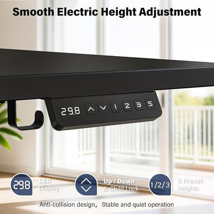 Electric Standing Desk, 63 x 30 Inch Extra Large Desktop, Adjustable Height Sit Stand Desk, Home Office Workstation for Dual & Triple Monitor, Classic Black