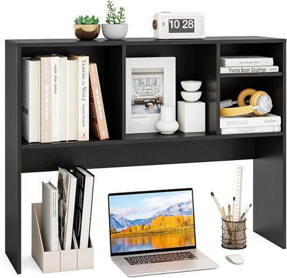 GOFLAME 4 Cubes Desktop Bookshelf, 37” Tabletop Wood Desk Shelf for Computer Monitor, Modern Countertop Desk Display Hutch Storage Organizer Shelf for Home Office, Dorm, Study, Black