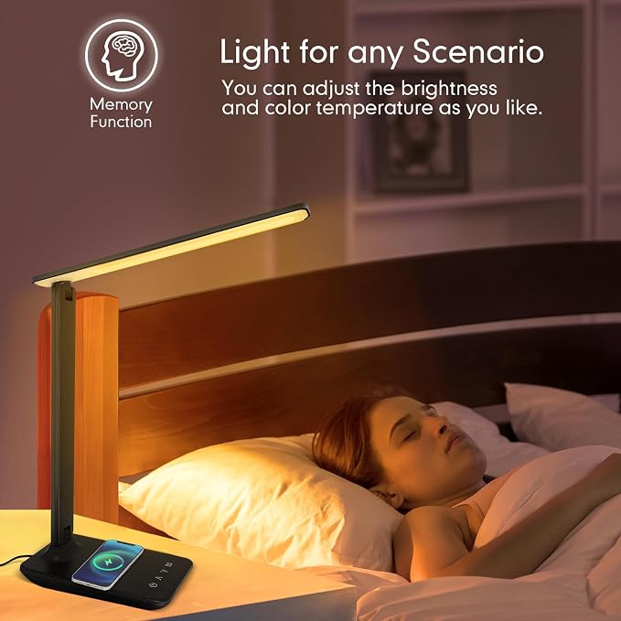 LED Desk Lamp Dimmable Table Lamp with USB Charging Port, 5 Lighting Modes, Sensitive Control, Foldable Portable Desk Light for Home Office Bedroom Reading (Black-Pro, Standard Size - 13.3 inch)