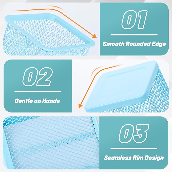 Segarty Pen Holder for Desk, 3 Pack Square Light Blue Pencil Holder, Wire Mesh Pen Cup Container Set Desktop Organizer for Office Supplies, School Students, Home Storage, Brush Organization