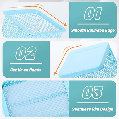 Segarty Pen Holder for Desk, 3 Pack Square Light Blue Pencil Holder, Wire Mesh Pen Cup Container Set Desktop Organizer for Office Supplies, School Students, Home Storage, Brush Organization