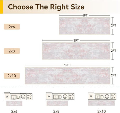 RELEANY Washable Area Rugs 2'x6' Non-Slip Modern Abstract Soft for Living Room Entryway Bedroom Kitchen, Print Pattern, Grey Pink