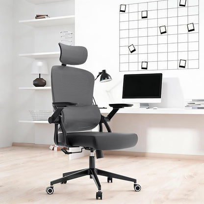 Ergonomic Office Chair - 400LB Comfy Desk Chairs with Adjustable Headrest and Lumbar Back Support, Mesh Computer Chairs with Wheels and Arms for Home Office, Study (218Gray-With Headrest)