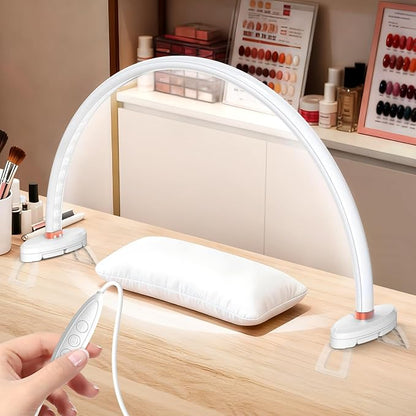 Yokilly Arc Half Moon Light: 20" Half Moon Light with Foldable Bracket for Desk Salon Table Use - No Flicker & Shadow-Free Desk Lamp with Stepless Brightness 3000-6500K for Manicurist Nail Tech