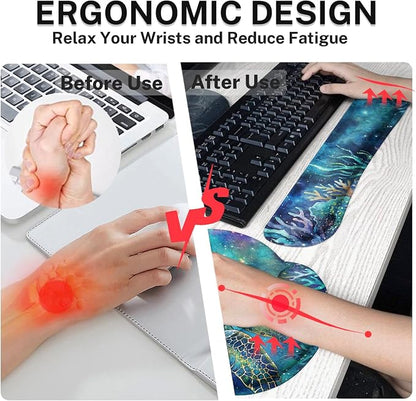 Britimes Turtle Galaxy Ocean Keyboard Mouse Pad Set Watercolor Coral 4in1 Large Mousepad+Keyboard Wrist Rest+Mouse Wrist Rest+Coaster Ergonomic Design for Home Office Computer 35.4x15.7 inches