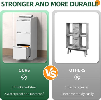 3 Drawer File Cabinet with Lock, Filing Cabinets for Home Office | Lockable File Cabinet, Metal File Cabinet, Heavy Duty File Storage Cabinet for Letter/Legal/A4/F4 Size, Assembly Require