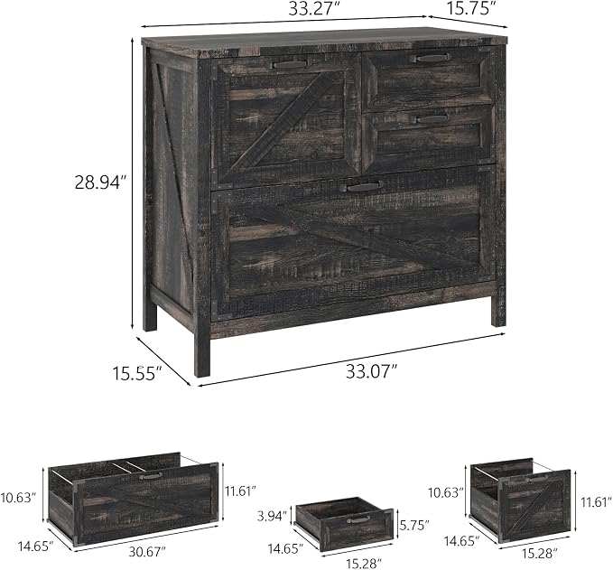 Halitaa Lateral File Cabinet with 4 Drawers Farmhouse File Cabinet for Letter/Legal/A4 Size Hanging Files, Large Wood File Storage Cabinets Printer Stand for Home Office Cabinet, Dark Rustic Oak