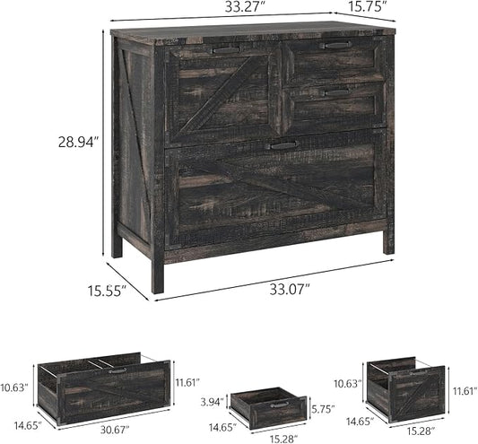 Halitaa Lateral File Cabinet with 4 Drawers Farmhouse File Cabinet for Letter/Legal/A4 Size Hanging Files, Large Wood File Storage Cabinets Printer Stand for Home Office Cabinet, Dark Rustic Oak