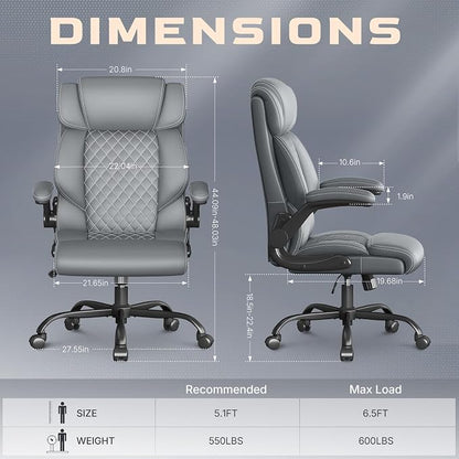 Office Chair-Executive High Back Breathable Big and Tall Office Chair Flip-up Armrests Lumbar Support-Ergonomic Leather Rolling Swivel Chair with Rock Function for Working Studying Gaming,4 Pack