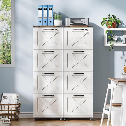 Halitaa Vertical Farmhouse Locking Rolling File Cabinet, Office Filing Cabinet with 4 Drawers & Wheels for Hanging Files Letter/A4，Printer Stand for Home Office