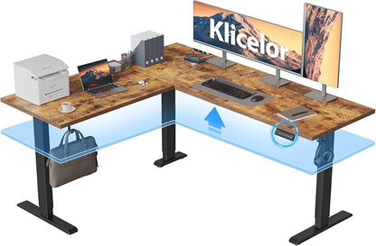 Klicelor L Shaped Standing Desk 63 x 55 Inch, Electric Height Adjustable Corner Desk for Home Office Workstation, Ergonomic Sit Stand Computer Table with Memory Controller, Rustic Brown