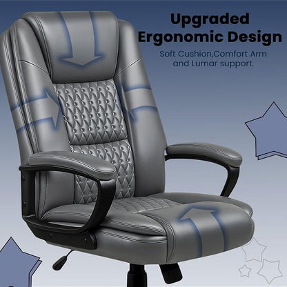 OFIKA Leather Office Desk Chair,Ergonomic Office Chair with Lumbar Support,Computer Chair,Executive Leather Chair with Padded Flip-up Arm,Adjustable Armrests, Black,275LBS