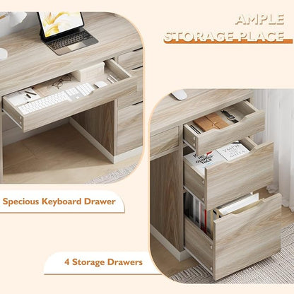 MaverickFurni 48 Inch Small Desk with Drawers, Computer Desk with Storage File Drawer for Bedroom, Office Desk with Storage for Small Space, Light Walnut