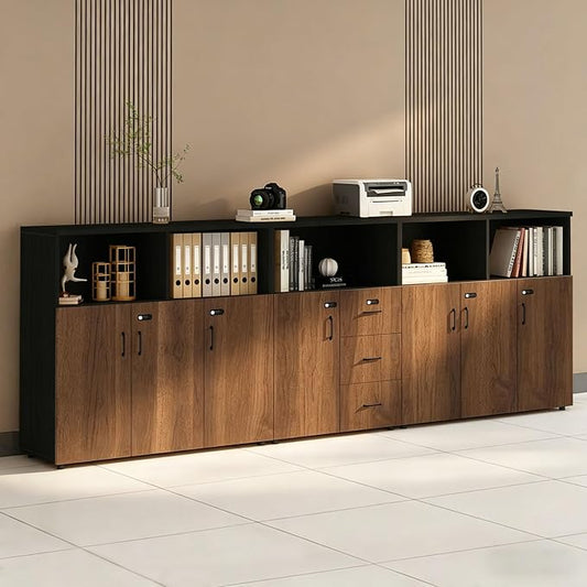 File Cabinet with Password Lock, Wood Lateral Filing Cabinet for Letter/A4 Files, 3 Drawer with Door, Printer Stand with Open Shelves for Home Office