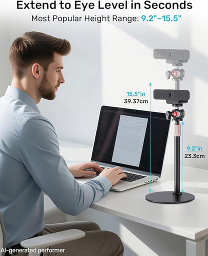 Webcam Tripod Stand for Desk, Newly Upgraded Small Base & 360° Ballhead & Height Adjustable, Ideal for Logitech Webcam C922 C930e C920 C615 C960 BRIO 4K NexiGo N60, Phone Holder with 1/4" Thread