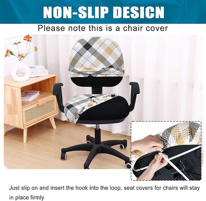 Smiry Stretch Printed Office Computer Chair Covers, Universal Washable Removable Desk Rotating Chair Slipcovers Protector, Seat + Backrest Cover - Khaki and Black
