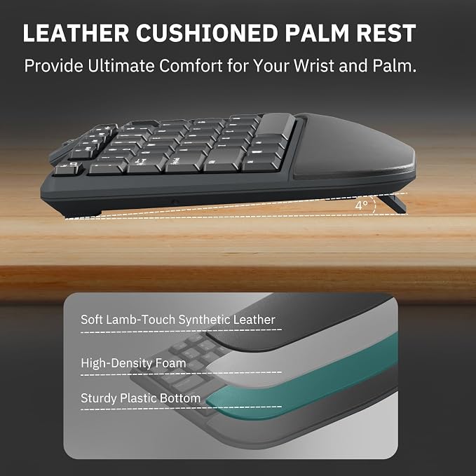 Ergonomic Wireless Keyboard and Mouse Combo, 2.4GHz USB Full Size Keyboard with Wrist Rest and 3 Level DPI Adjustable Wireless Mouse for PC and Laptop Use - Black