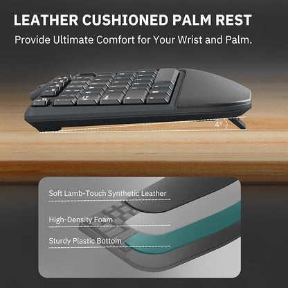 Ergonomic Wireless Keyboard and Mouse Combo, 2.4GHz USB Full Size Keyboard with Wrist Rest and 3 Level DPI Adjustable Wireless Mouse for PC and Laptop Use - Black