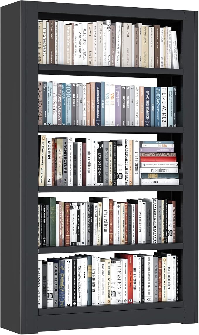 5-Tier Expandable Metal Bookshelf, 69"Heavy Duty Adjustable Shelves(Black) | Large,280LB Load Capacity Each Shelf,Industrial Sturdy Bookshelf,Easy Assembly,Wide/Tall/Deep Bookcase