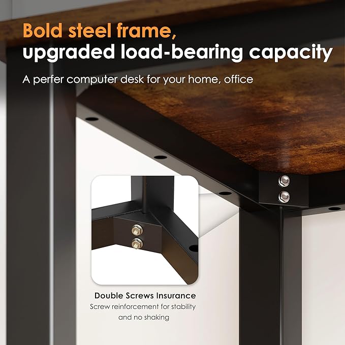 Need 63 Inch Large Computer Desk - Modern Simple Style Home Office Gaming Desk, Basic Work from Home Writing Table for Study Student, Large Legroom, Black Metal Frame, Rustic Brown