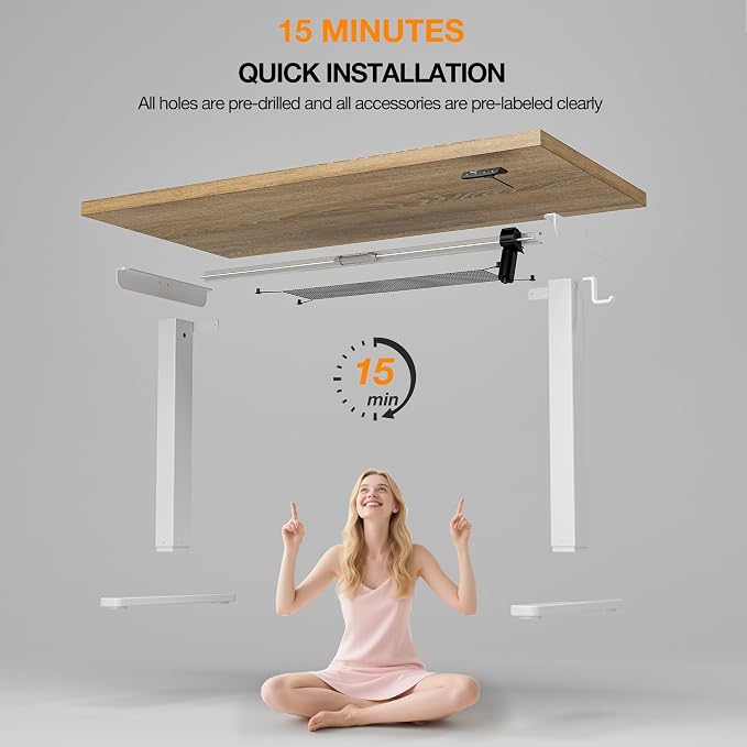 Acrolix Electric Standing Desk, Height Adjustable Home Office Desk with Memory Presets & Cable Management,Oak Sit Stand Desk for Work from Home, Ergonomic Computer Desk (48" x 24")